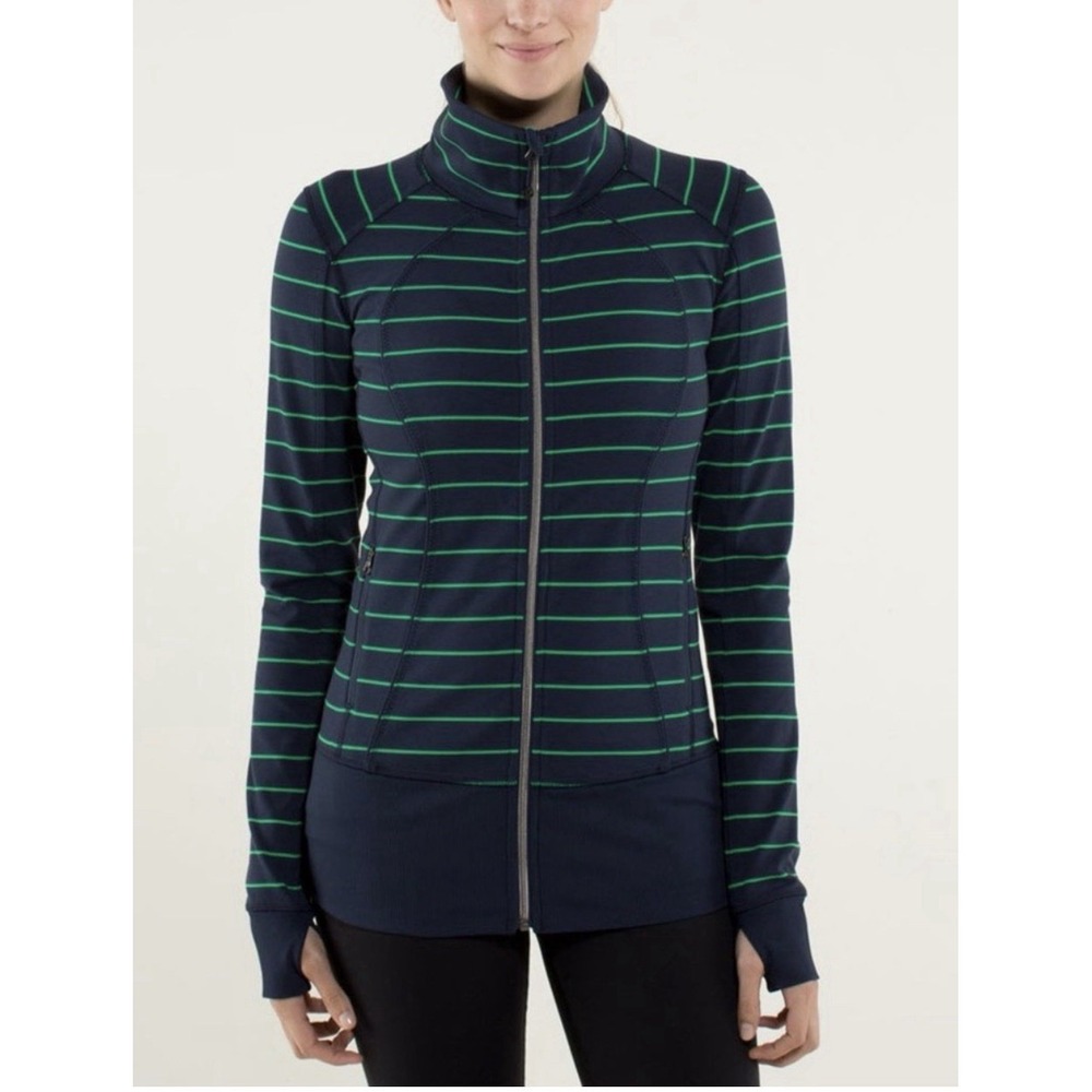 Lululemon Nice Asana Jacket Slalom Stripe Inkwell / Inkwell Sz 14 Athleisure